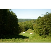 The third hole on the Threetops golf course at Treetops Resort is steeply downhill and plays 219 yards. 